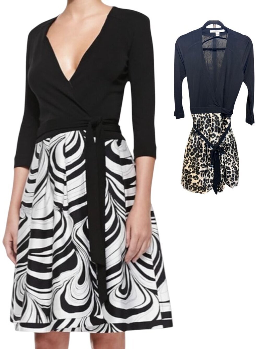 Diane Von Furstenberg DVF Jewel Wrap Silk Blend Black Animal Print Dress